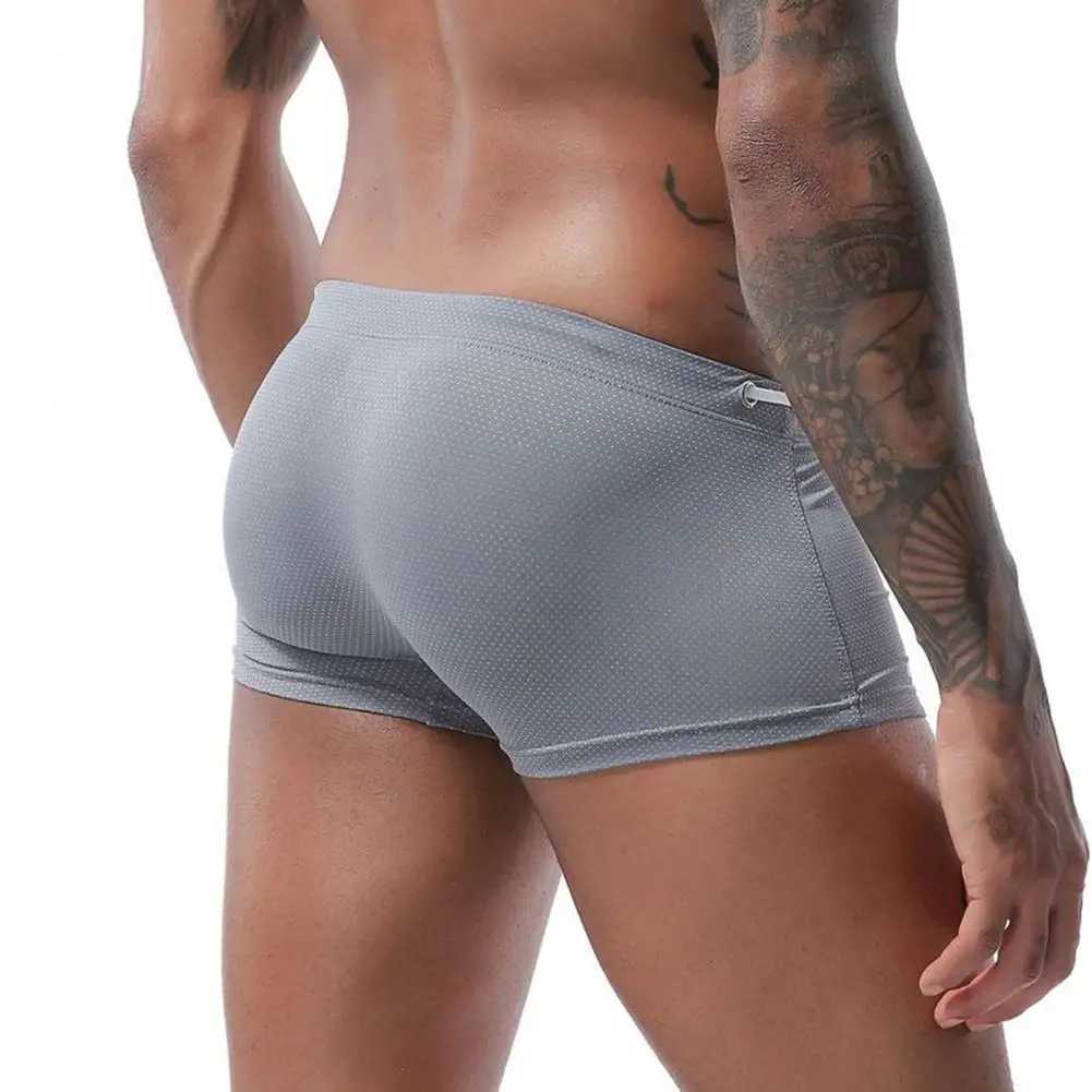 Mens Swimming Trunks Comfortable Swim Shorts Mens Low-rise Solid Color Swim Shorts with Waist Tie Stretch Breathable for Sports W250214