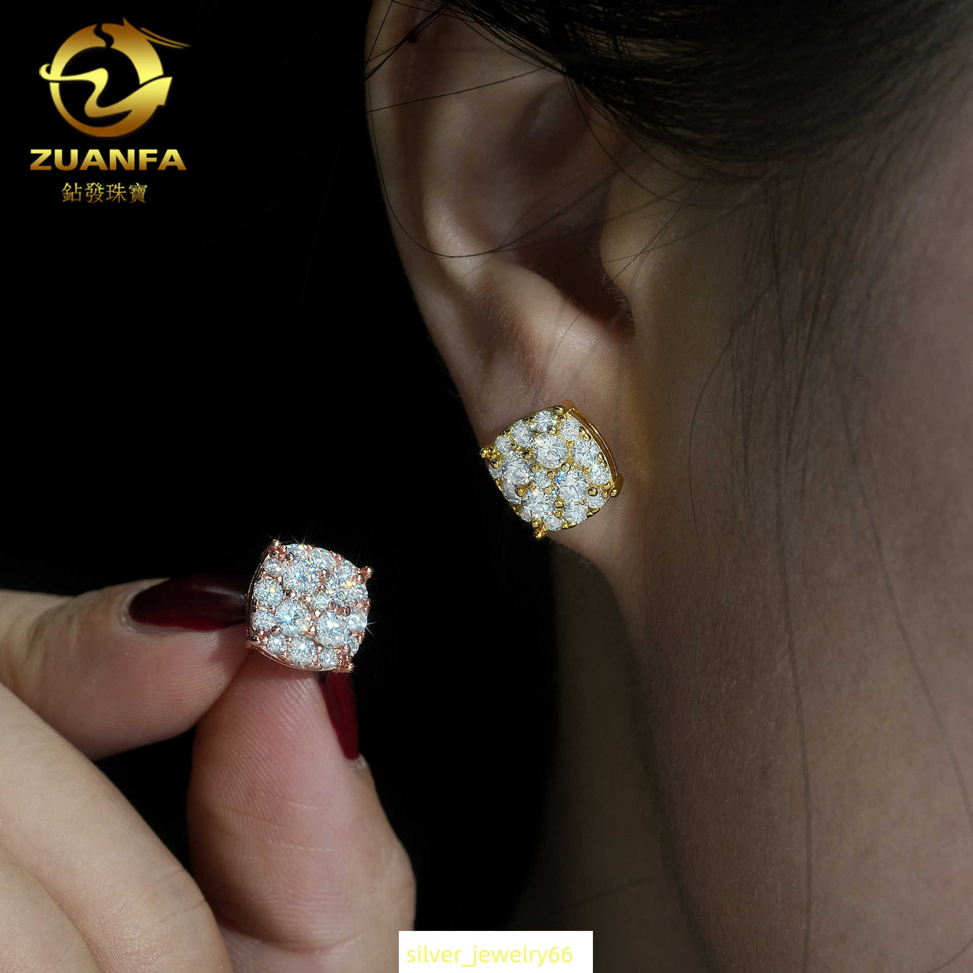 Diamond hair new round earrings S925 silver D-color moissanite mens and womens fashionable earrings GRA