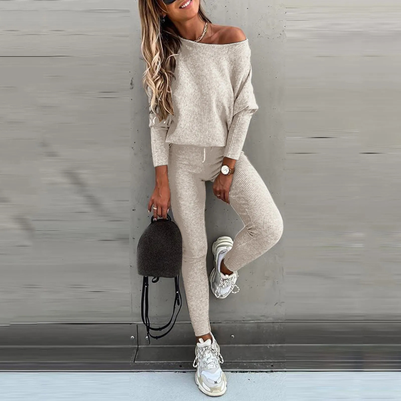 Autumn Thin Solid Long Sleeve Jogger Suit Women Casual Tracksuit Set Sportswear O-neck Pullover And Drawstring Pants Female Set 250210