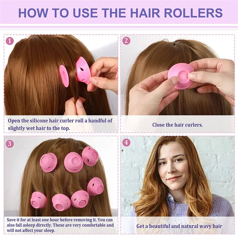 10/20pcs Soft Rubber Hair Curlers Silicone Heatless Hair Rollers Clips No Hurt Hair Rollers Hairdressing DIY Hair Styling Tools 250214