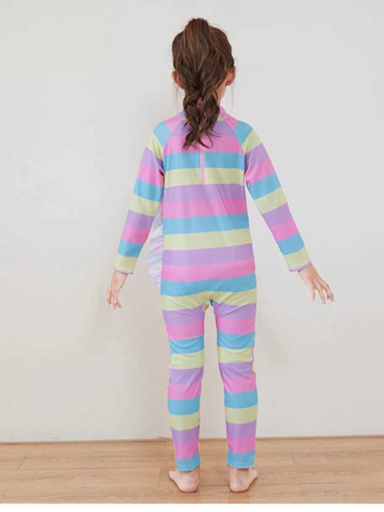 One-Piece Children Swimsuits Kid Swimwear Girls Long Sleeve Sun Protection with swimming caps 2Pcs Set 3 4 5 6 7 8 9 10 11 Years Z250214