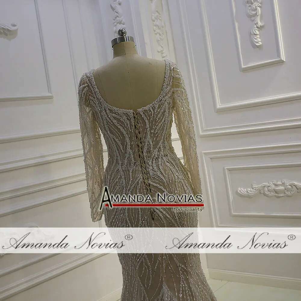 Royal Long Sleeve Sweetheart Sequins Lace Champagne 2 in 1 Mermaid Bridal Dress