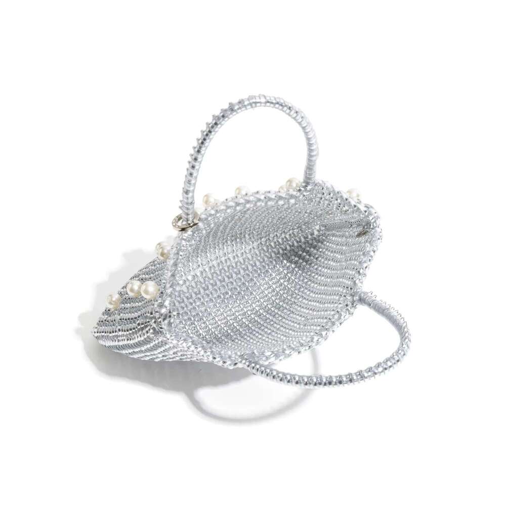 MABULA Shiny PVC Woven Tote Bag Knitted Pearl Handbag For Ladies Party Elegant Women's Satchel With Chain Crossbody Bags