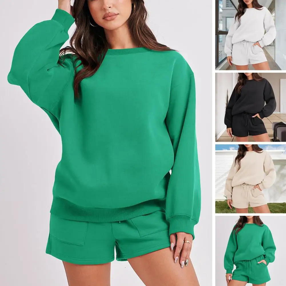 Winter Two Piece Sets Women Tracksuit Oversized Suit Autumn Shorts Suits Female Sweatshirt Solid Sports Hoodie Sportswear 250210