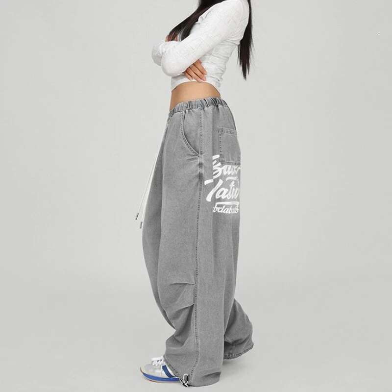 Hip Hop Vintage Women American High Street Hundred Dance Jazz Casual Pants Autumn Frayed Design Jeans