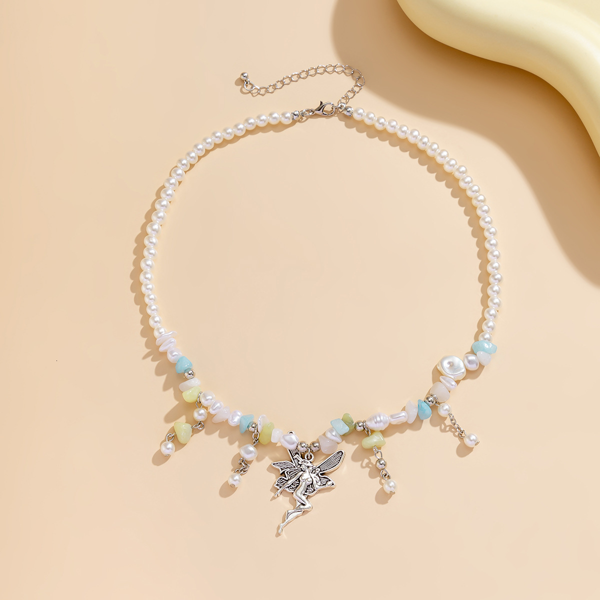 Woman fashion Jewelry Colorful Stone Beaded Sweet Women's clavicle Chain Pastoral Angel Pendant Necklace