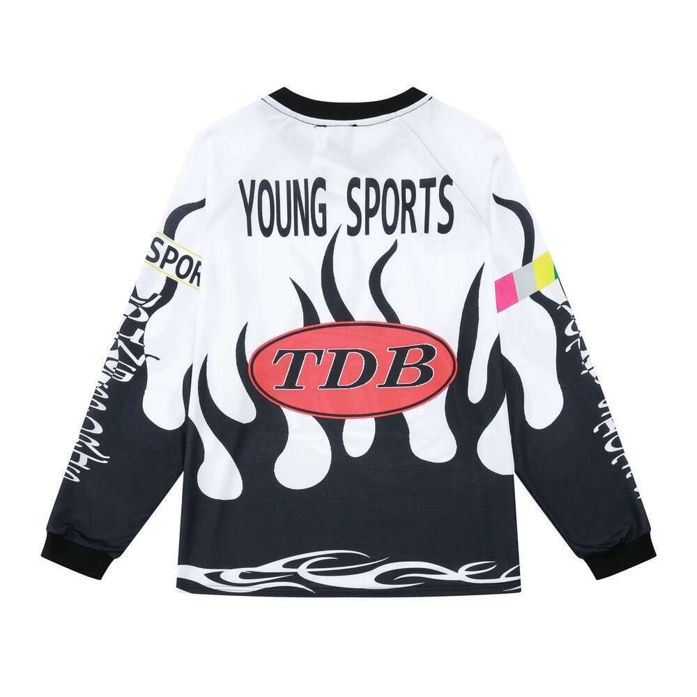 Retro Flame Sports Baseball Tshirts For Men And Women Pullover Breathable Mesh Long Sleeve Tees Oversized Loose Fall T-Shirt