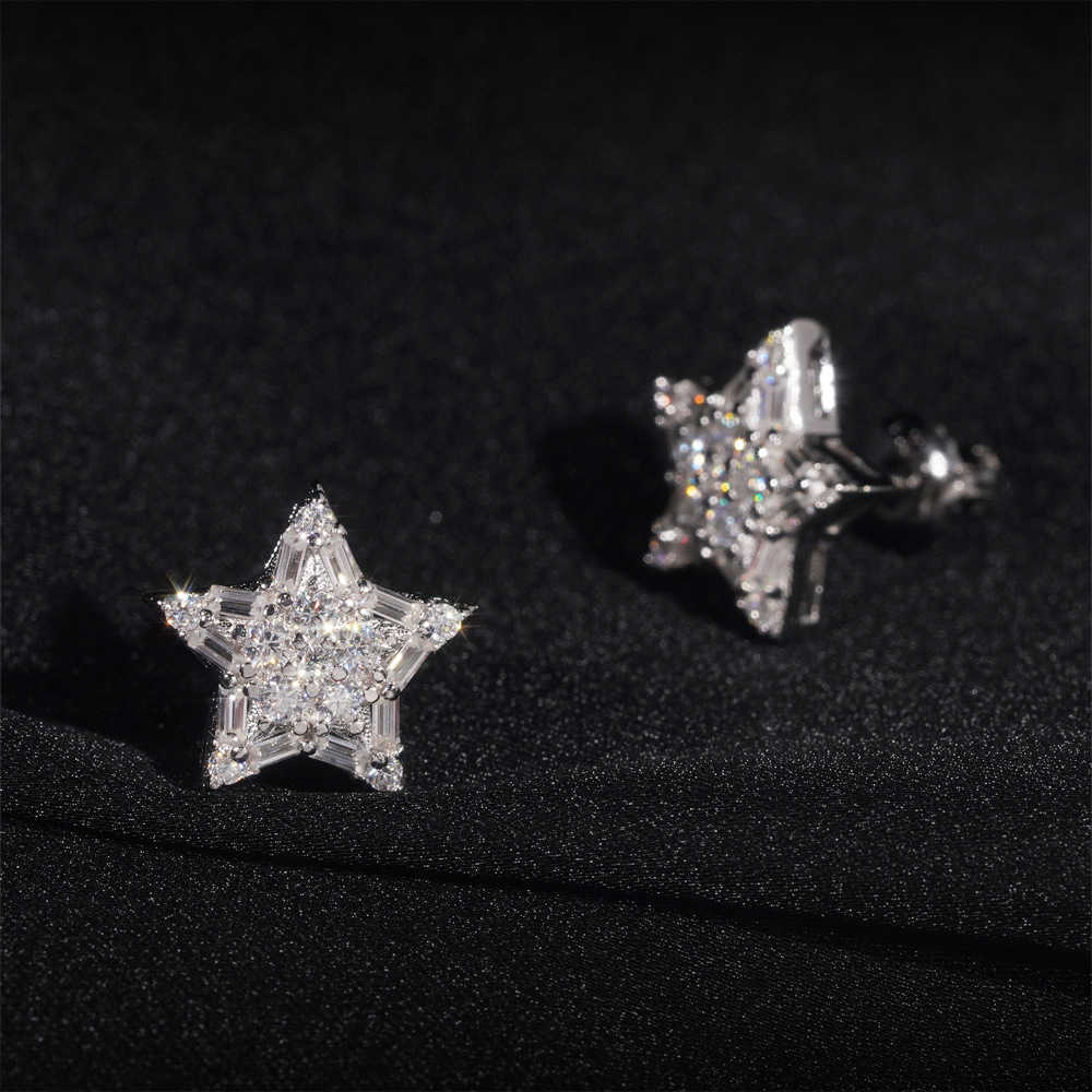 Full Diamond Hip Hop Earstuds New Product 925 Silver vvs vs. Mozambique Star Earrings Male and Female Bestseller