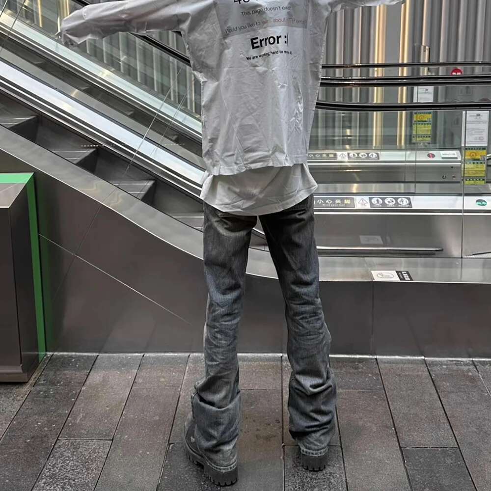 Distressed Micro Red Mud Dyed Boot Cut Jeans Unisex Straight Y2k Pantalones Hombre Casual Washed Denim Pants Oversized