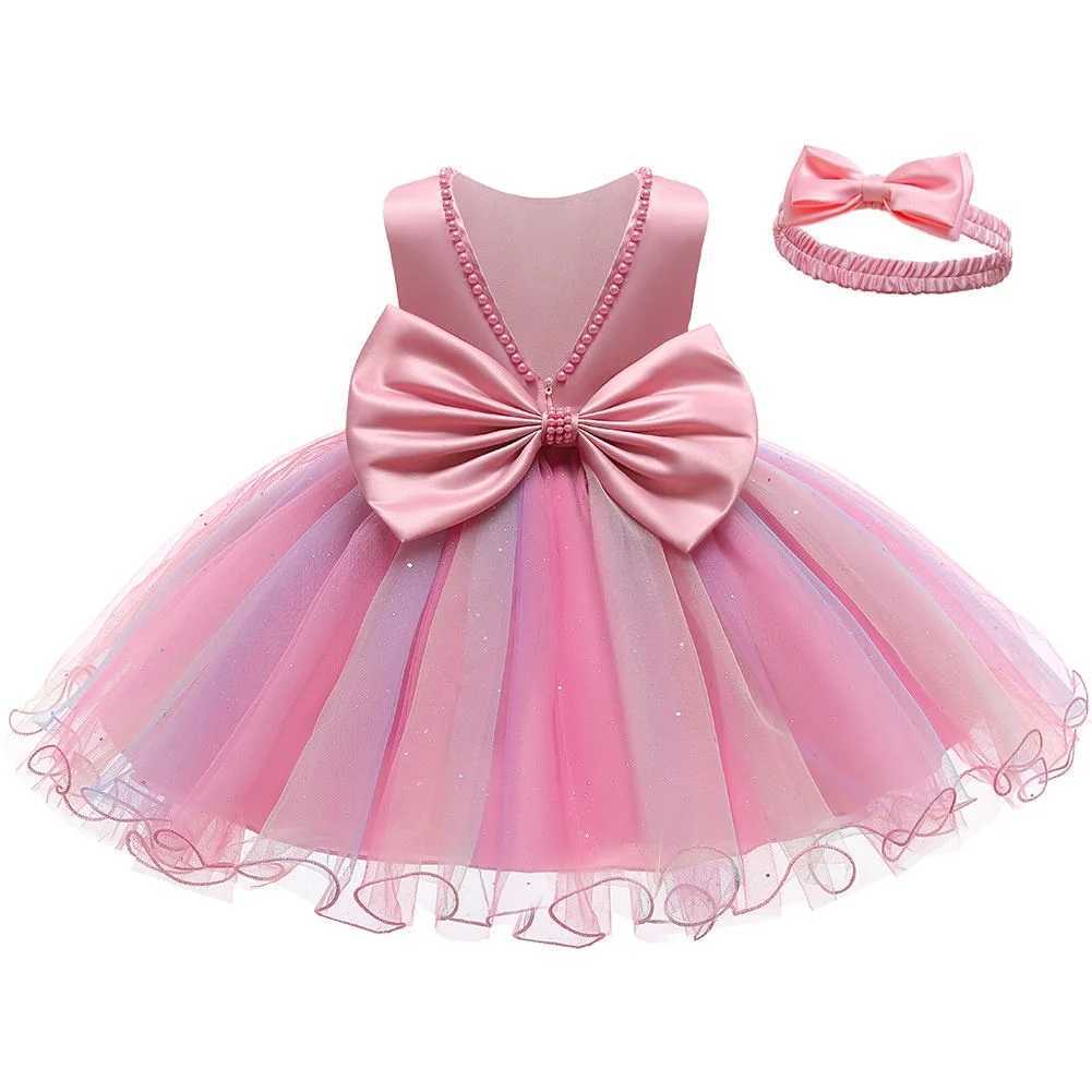 Newborn Baby Girls Baptism Dress For Baby Lace Princess Dress Solid Evening Clothes with Headband Infant Wedding Par Vestidos Z250214