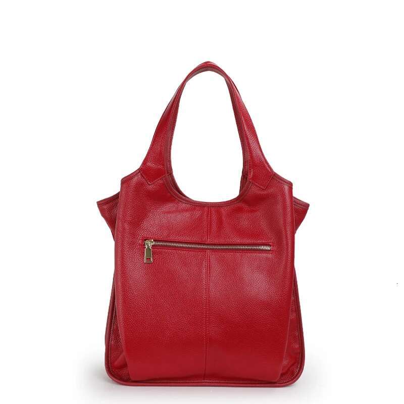 A Simple Solid Color Large Capacity Women's Tote Made Of High-Quality Soft Cowhide, With A Single Shoulder Underarm Bag