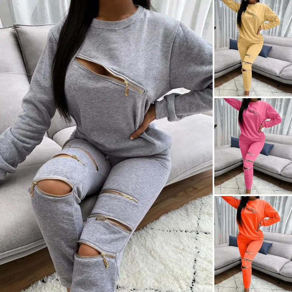 Summer Streetwear 2 Two Piece Set Outfits Tracksuit Women Long Sleeve Bodycon Crop Top Pants Suits Blue Matching Sets 250210