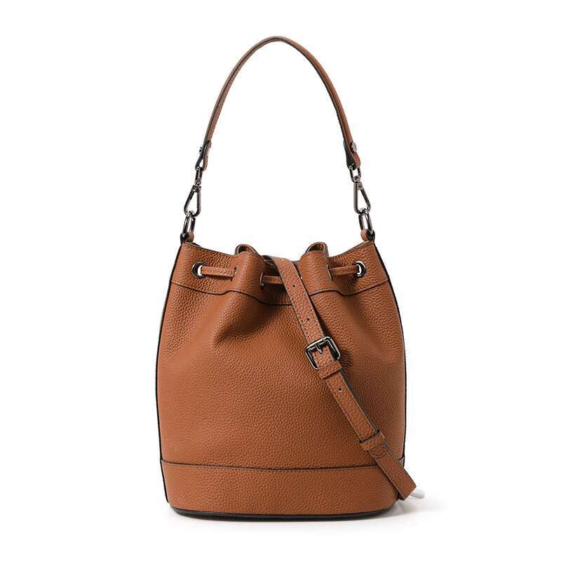 First-Layer Crystal Vegetable Tanned Cowhide Balloon 2025 New Niche Design Retro Drawstring Mini Hand Bucket Bag
