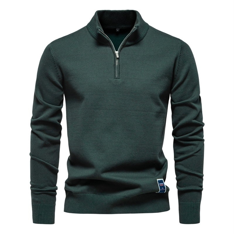 AIOPESON Mens Quarter Zip Cotton Pullover Sweaters Solid Color Casual Social Knit Mock Neck Polo for Men y250207