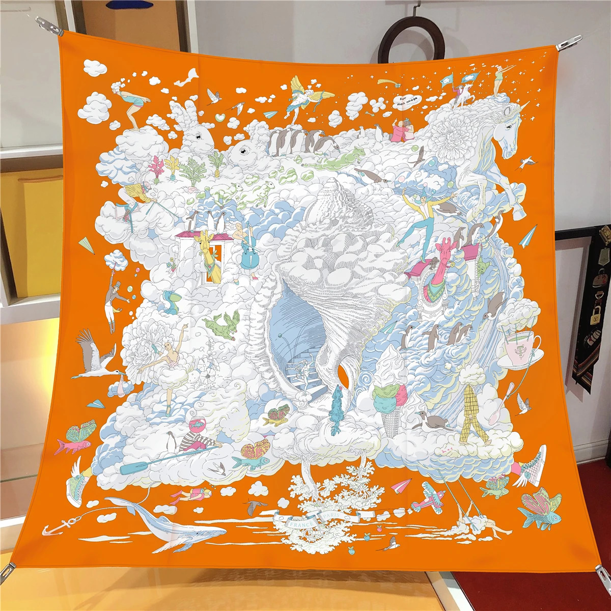 90cm Rabbit Horse Twill Silk Scarf Shawl Square Scarf Women Hijab Bandana Foulard Neckerchief Head Scarves 250213