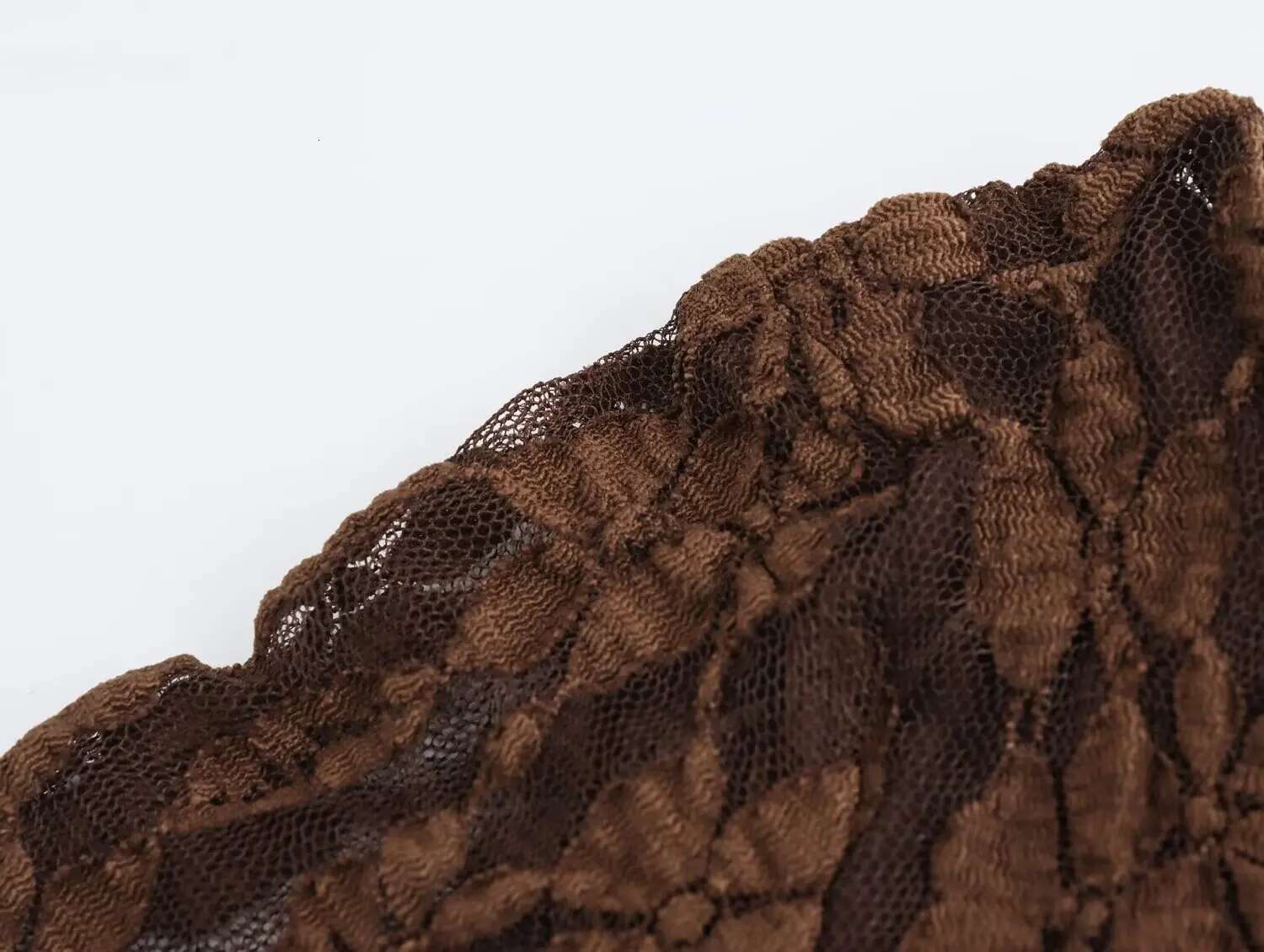 Maxdutti Minimalist V-Neck Party Retro Brown Lace Women Fashion Ladies Elegant Slim Fit Casual Dress