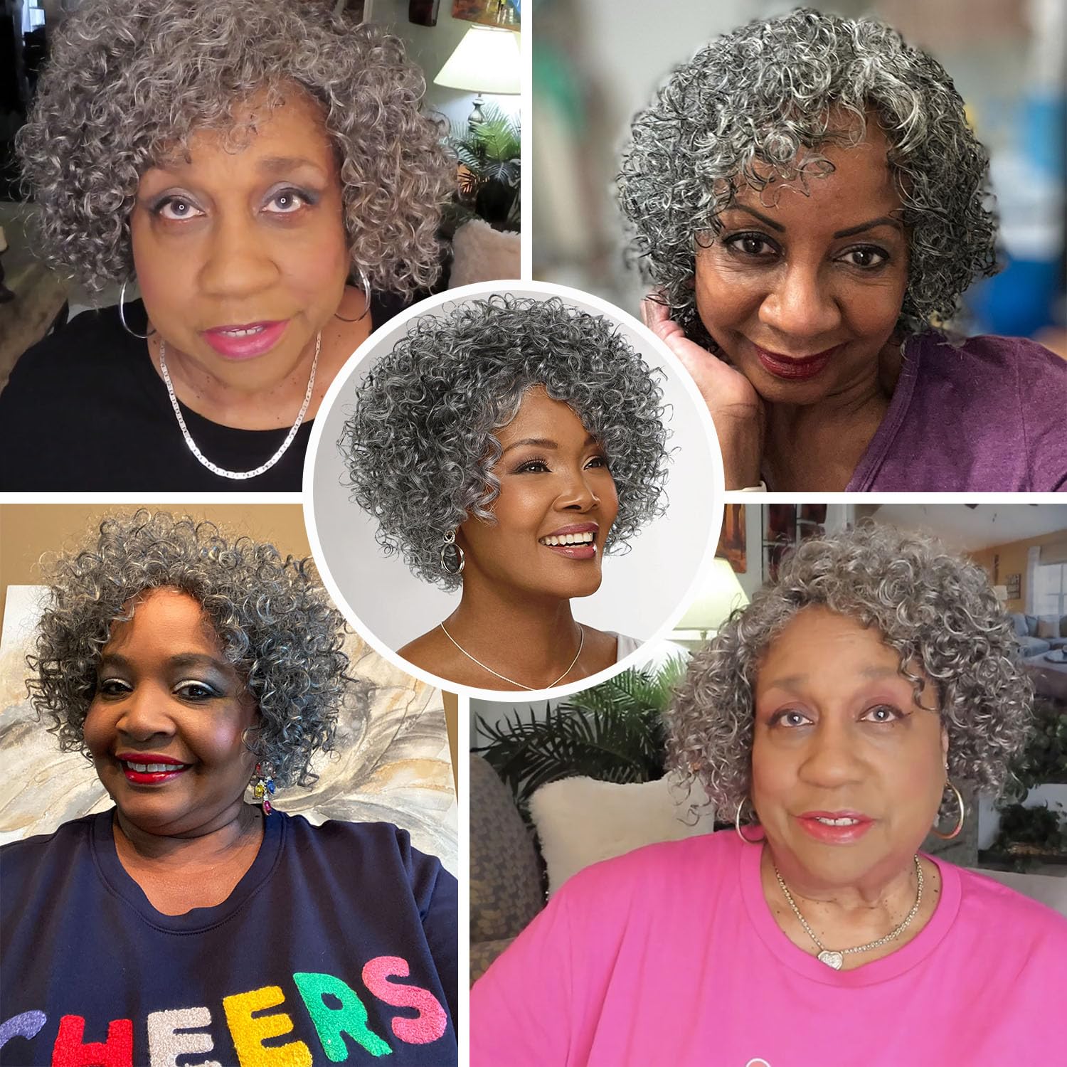 Grey Wig for Women Human Hair Glueless Kinky Curly Salt and Pepper Wigs for Black Women Short Curly Wear and Go for Old Lady Non-Lace Bob Gray Wigs Mi