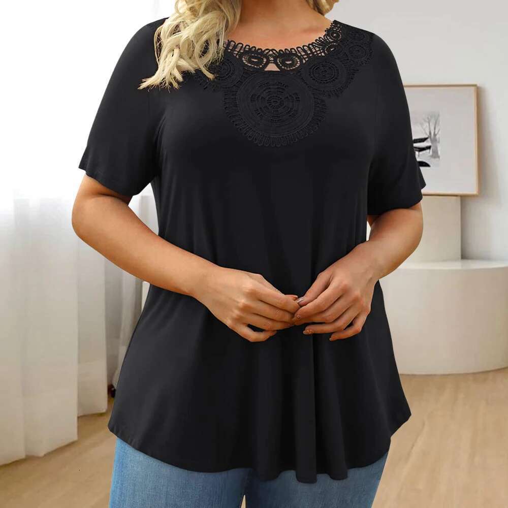 Plus Women's Tops 2024 Summer Large Size Basic T-Shirt Tee Solid Color Casual Korean Pullover Shirt For Female Clothing