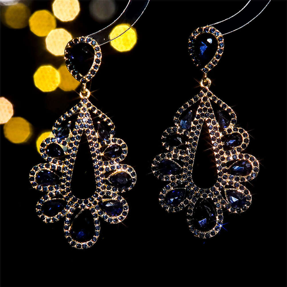 Fashionable shiny glass rhie long water droplet feminine temperament earrings, elegant and trendy earrings