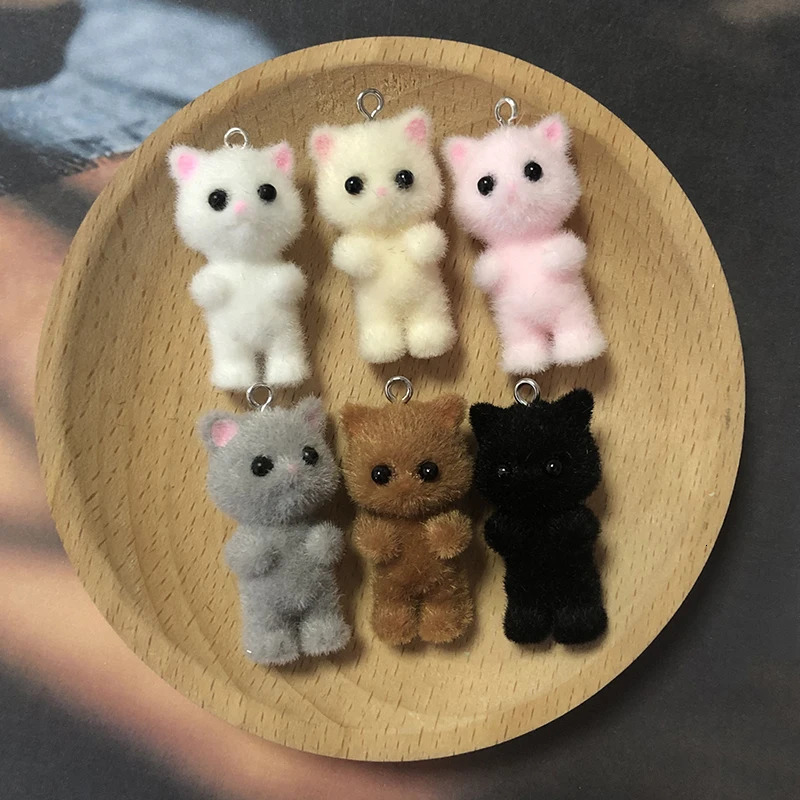 10pcs Colroful Fluffy Cat Resin Charms Bulk Cute Kitten Pendant For Keychains Phone Chain DIY Decor Jewelry Make 250214