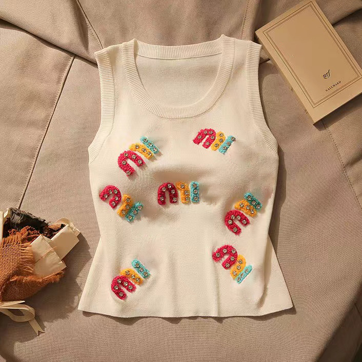 Ladies Slvel Vest Knit Letter Design Slim Fit Suspender Top - Casual Slvel Sweater Womens Bottoming Shirt for Stylish Women y250528NI3J