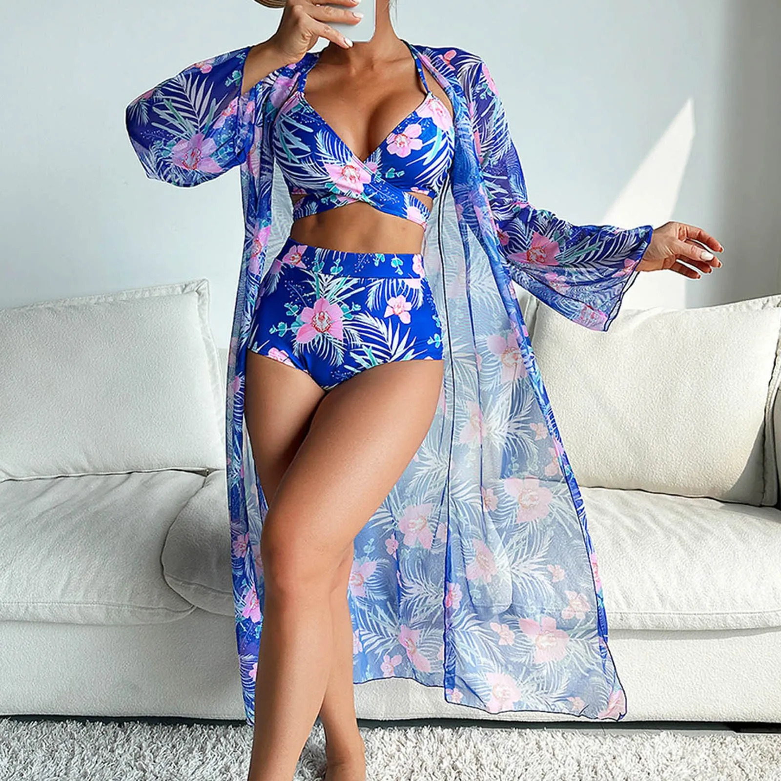 Bathing Suit For Women Tummy Control High Waist Bikinis Sexy 3 Piece Bikini Set Cover Up Swimsuit For women swimsuit 250213