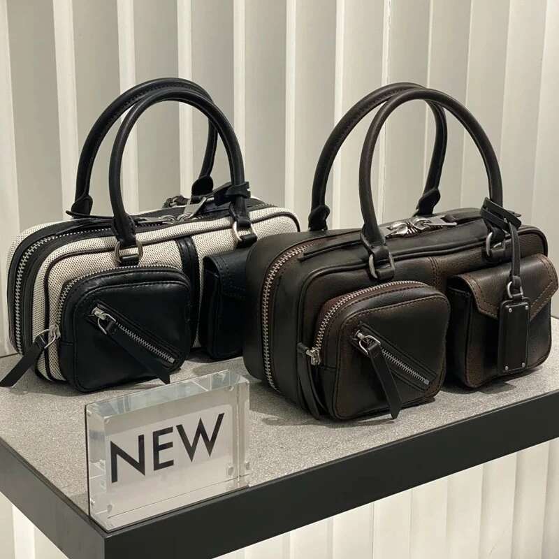 Boston Moto & Bike Ladies Bags For Women Designer Handbags Purse 2024 New In Vintage PU Leather Rivet Shoulder Crossbody