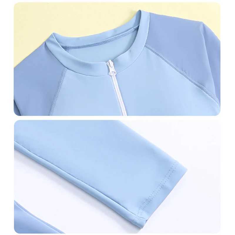 Long Sleeve Front Zipper Big Girls One Piece Swimsuit Childrens Swimwear Kids Swimming Suit With Pad Swimming Suit Beachwear Z250214