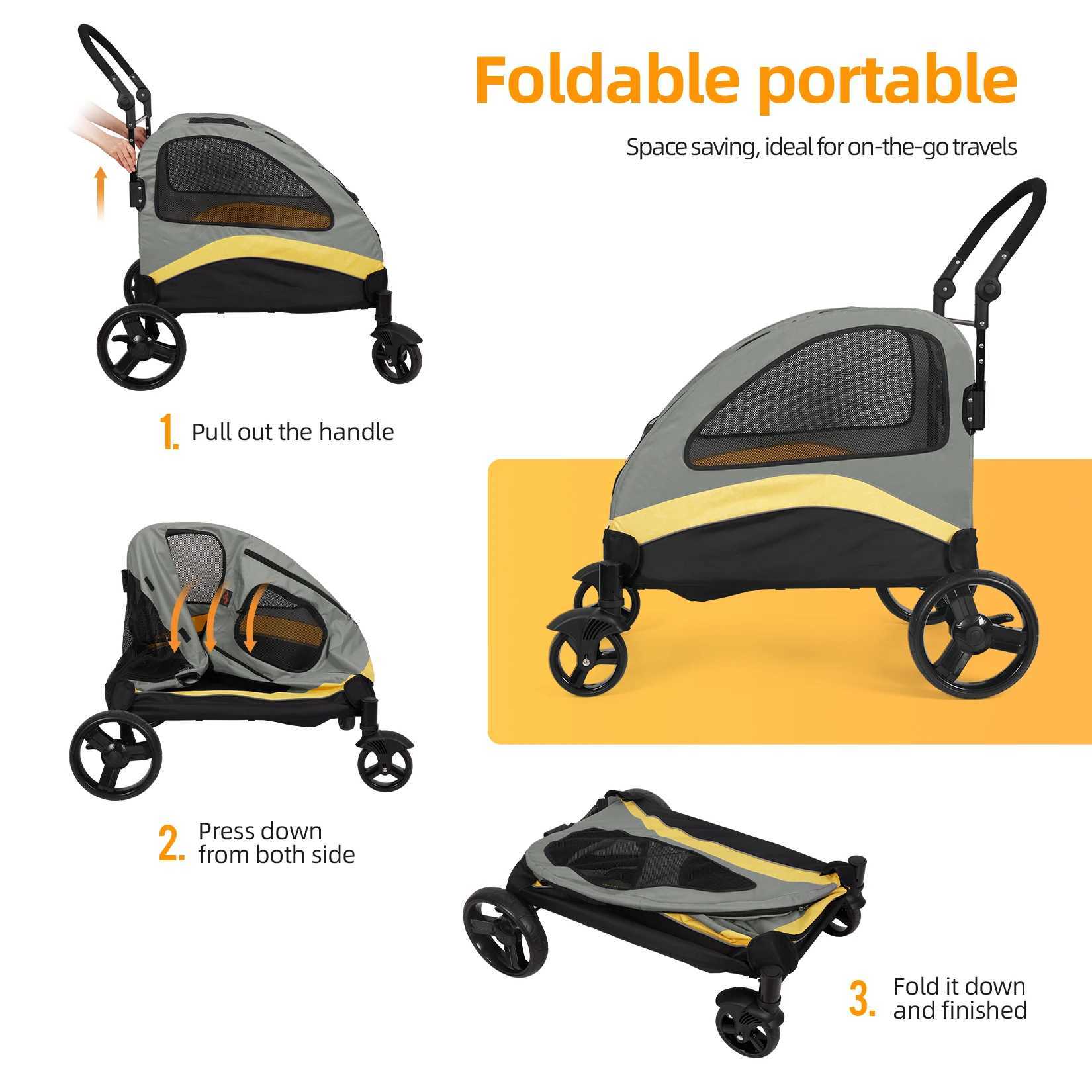 Others Dog Carrier Dog Stroller Ultra-large 4 Wheels Pet Jogger Wagon Foldable Cart Travel Trolley Outdoor Animal Carrier Load Up To 55kg H250213