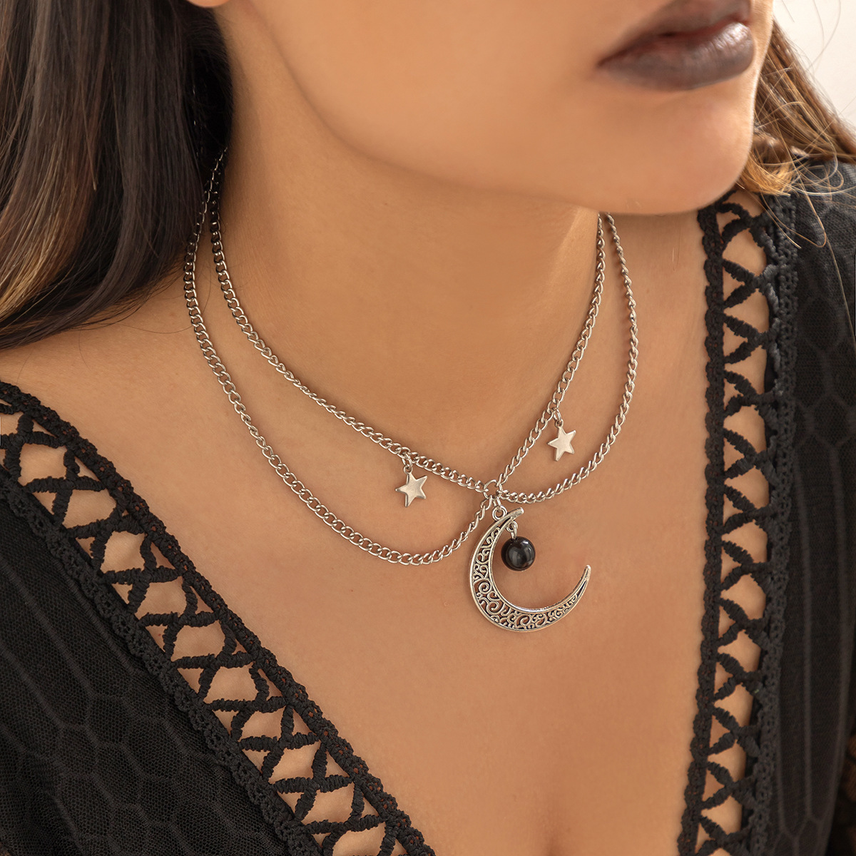 Woman Jewelry personality sweet cool double layered versatile collarbone necklace, simple and cold wind star tassel necklace