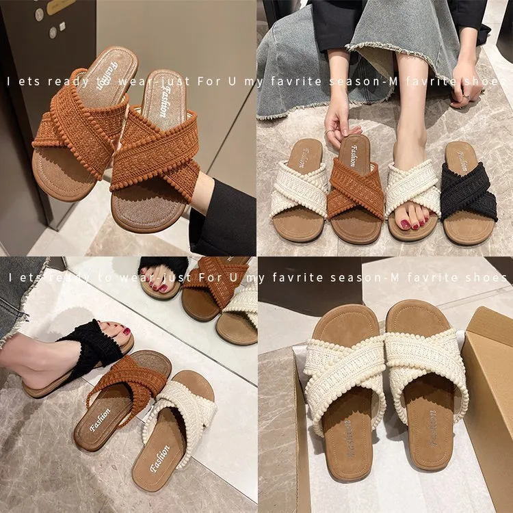 Summer Beach 2025 Fashion WomenBohemian Vacation Fairy Flat Cross New Roman Trendy Casual Shoes Sandals zhanyishengli
