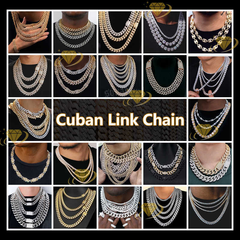 Hip Hop Jewelry Large Size 18mm Necklace VVS Moissanite With Certificate White Gold Plated Cuban Link Chain For Rapper