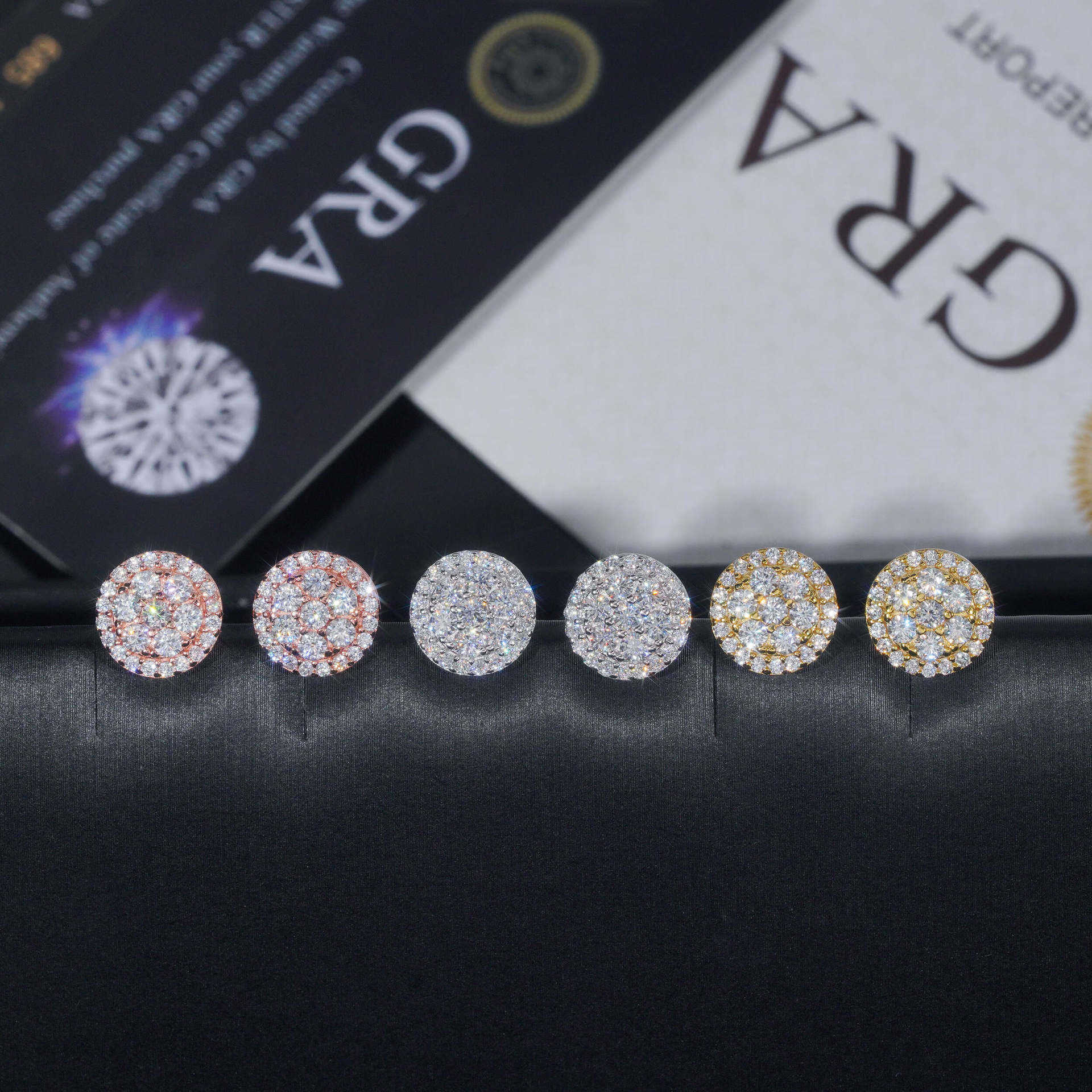 Hot selling 925 silver inlaid D-color moissanite earrings niche round full diamond earrings for men and women