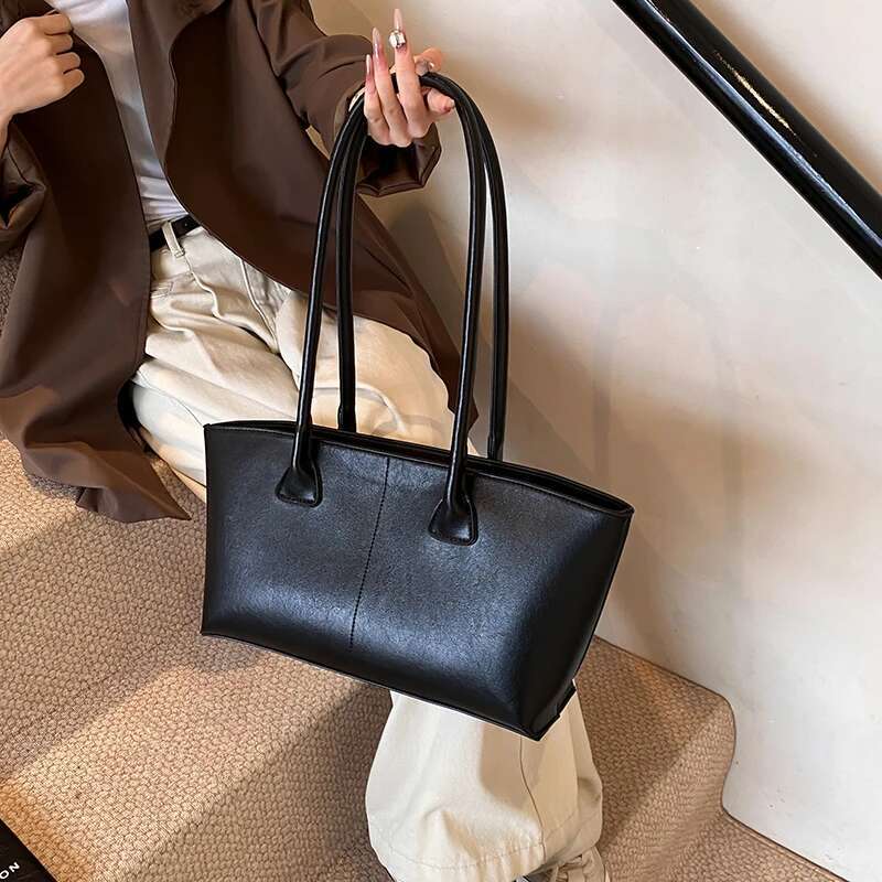 Bury Underarm Shoulder For Women Pure Color PU Leather Large Capacity Casual Tote Bags 2025 Winter New Handbags