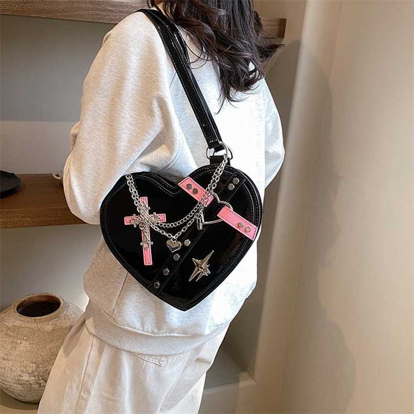 Designer bag Personalized Trendy Y2K Dark Hot Handbag Punk Heart shaped Girl Shoulder Crossbody Bag
