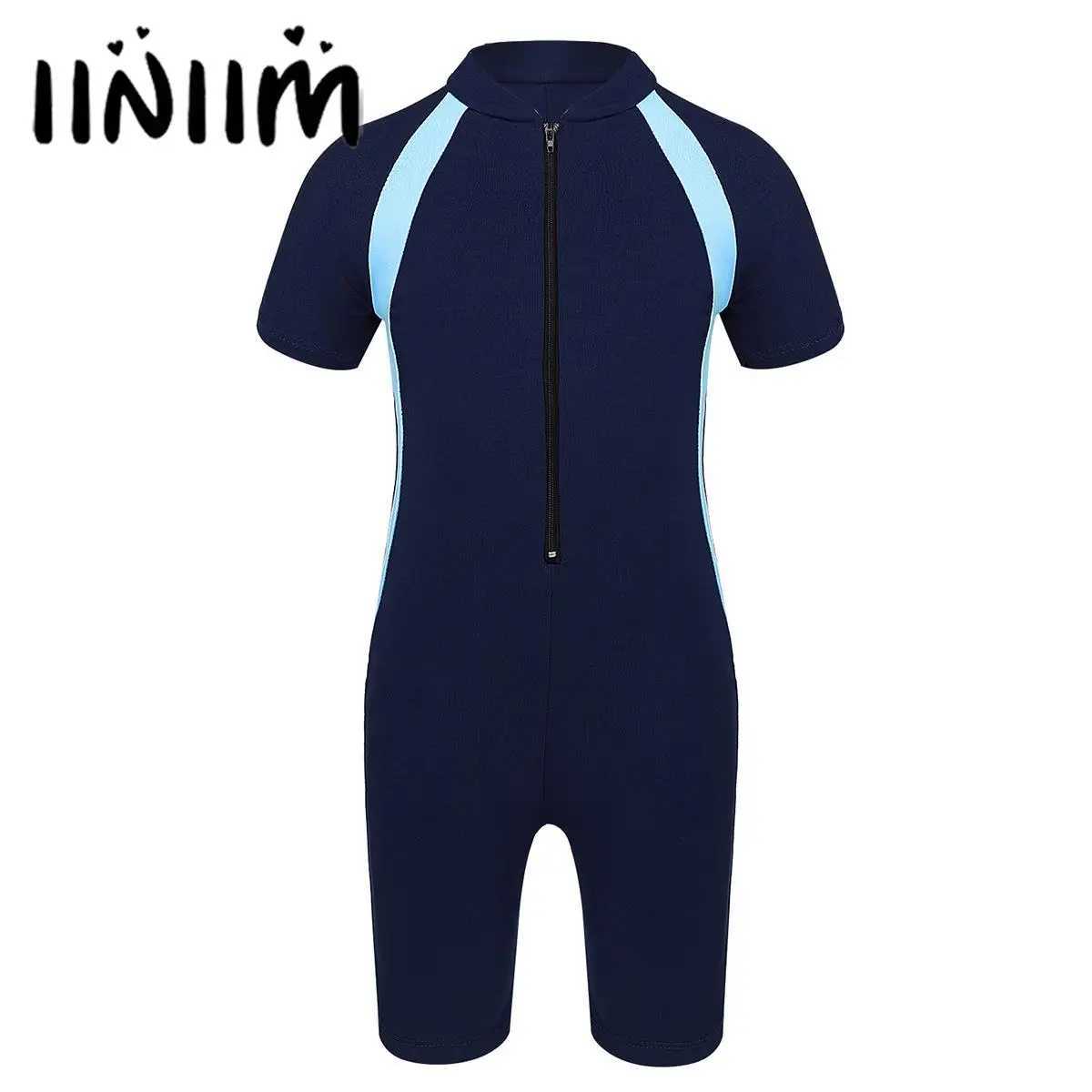 Kids Girls Boys One Piece Zip-Up Swimsuit Jumpsuit Short Sleeve Rash Guard Zippered Shor Jumpsuit UPF 50+ Wetsuit Swimwear Z250214