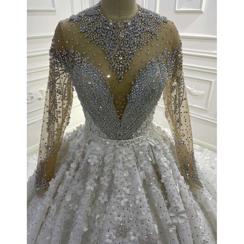 Custom Handmade Lace Long Sleeve 2 in 1 Ball Gown Wedding Dress