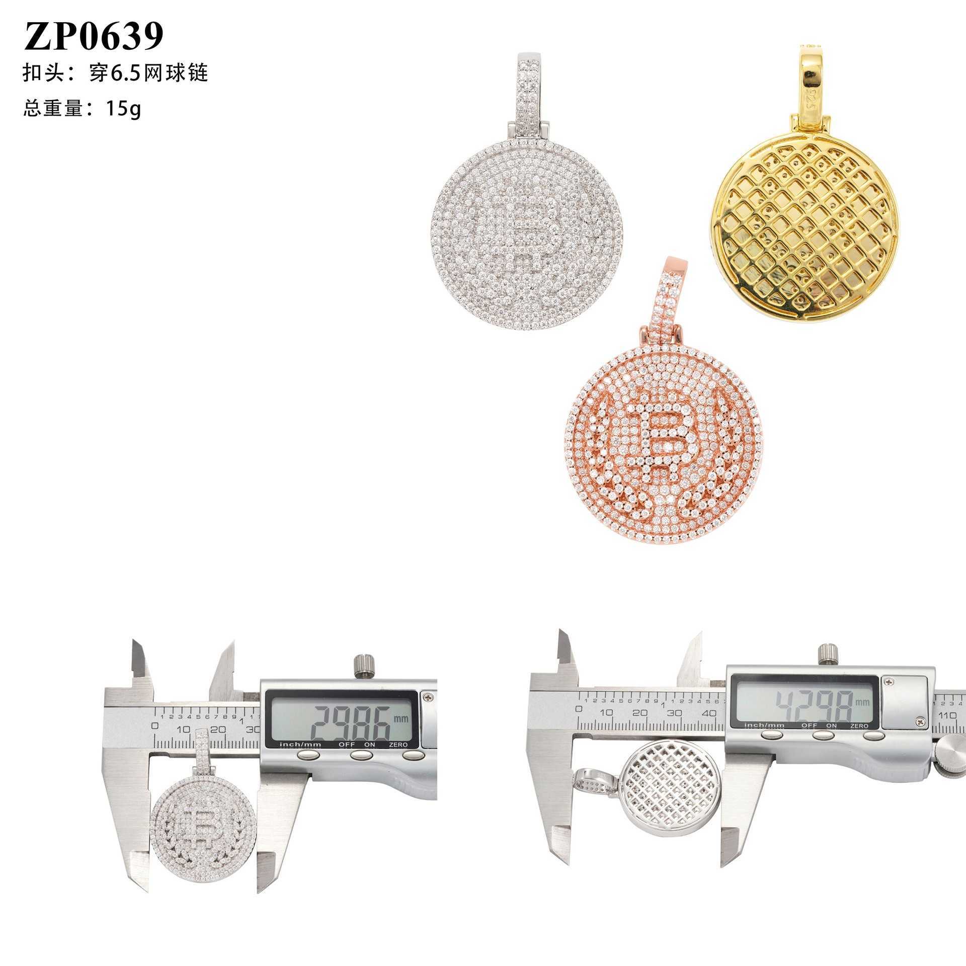 New Bitcoin Hip Hop Moissan Diamond Pendant 925 Silver Moissan Pendant Can Pass Through a Single Stone Tennis Ball