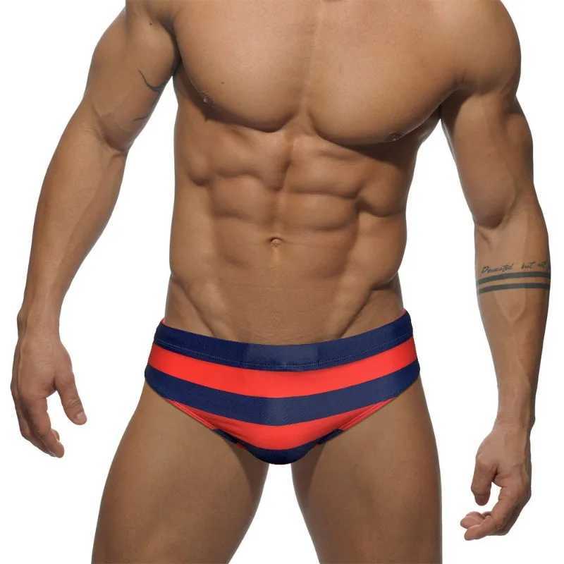 Striped Beach Shorts for Men Swimming Trunks Low Waisted Swimwear Boxer Briefs Sexy Bikini Bathing Suit Underwear Boardshorts W250214