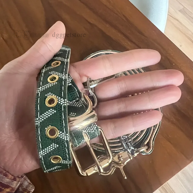 2025 new Two Layers of Leather Dog Collars Leashes Set Classic Printed Designer Pet Leash Soft Durable Cat Collar for Small Medium and Large