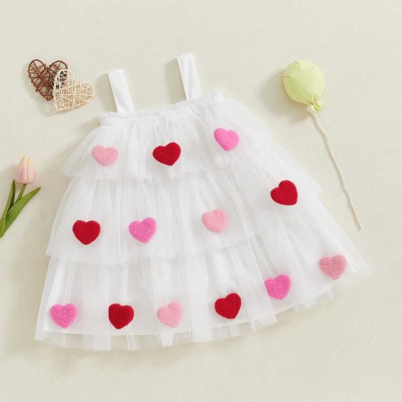 Toddler Baby Girl Valentines Day Outfit 3D Plush Heart Sleeveless Layered Tulle Tutu Dress Suspenders Summer Clothes Z250214