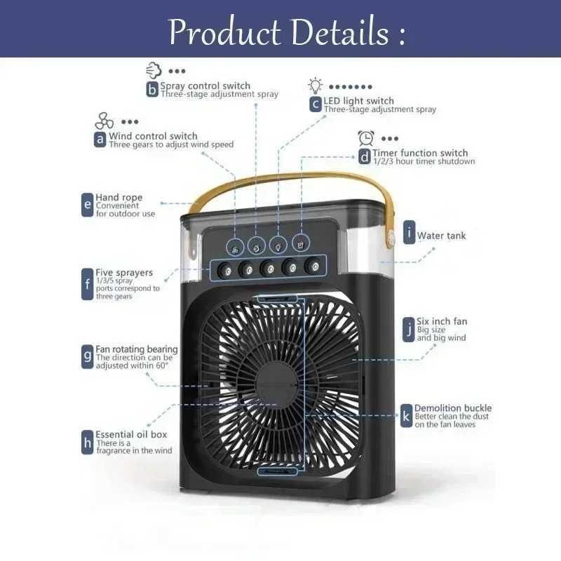 New 3 In 1 Fan AIr Conditioner Household Mini Air Cooler LED Night Light Portable Humidifier Air Adjustment Fan Office Home Fan Z250214