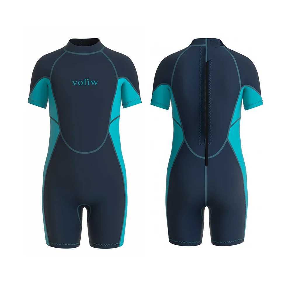 Childrens 3MM Neoprene Shor Wetsuit Back Zipper Surfing Snorkeling Swimming Suit Short Sleeves Boys Girls Kids Swimwear Z250214