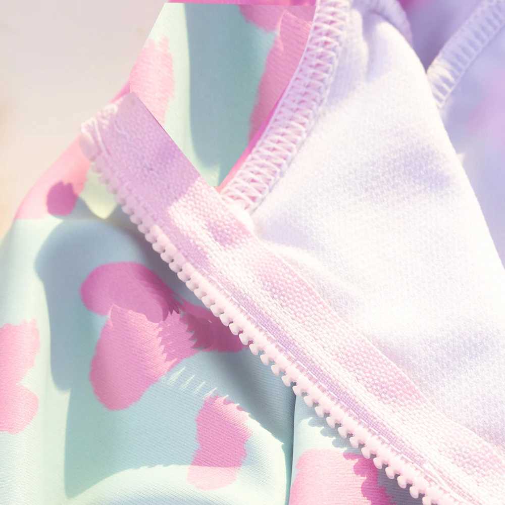 One-piece Quick-Drying Heart Print Swimsuit For Girls Zipper High Elastici Long Sleeved Round Neck Sports Baby Kids Swimwear Z250214
