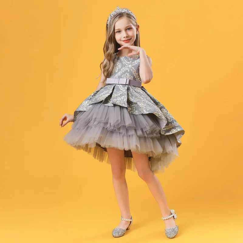 Layered Vintage Embroidery Baby Girls Princess Dress For Par Performance Elegant Kids Clothing 1-8 Years Z250214