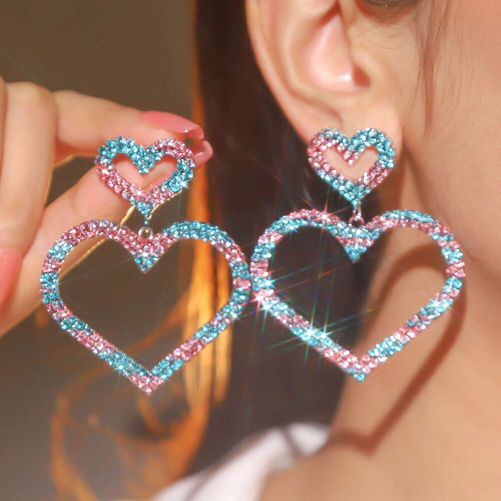 Valentine's Day Grand Sparkg Full Dia Love for Women Fashion Double Peach Heart Earrings Ear Accessories