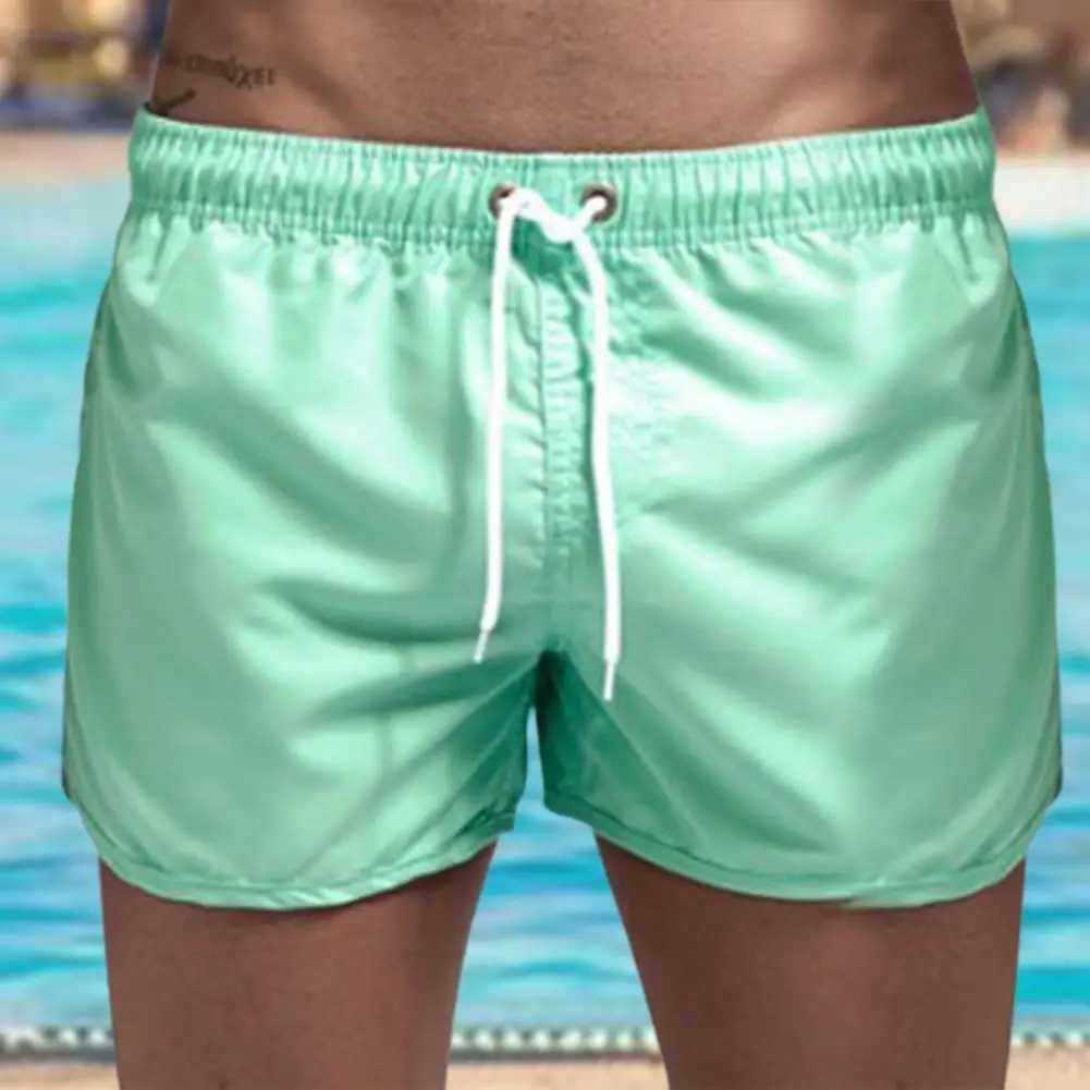 Men Shorts Pure Colors Soft Fabric Drawstring Swimming Pants Elastic Waist Loose Type Men Trunks Beachwear Beach Clothing W250214