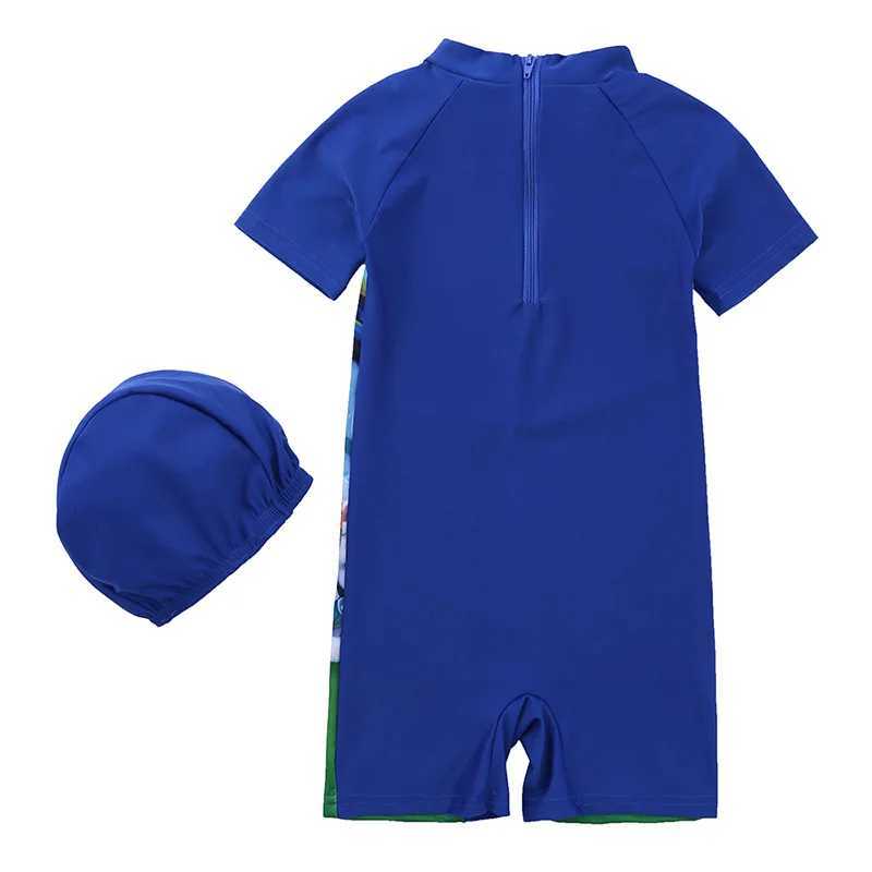 Newborn Baby Infant Boys Swimsuit with Hat Dinosaur Print Short Sleeve Round Neck Half Zipper Girl Jumpsuit Bathing Suit Z250214