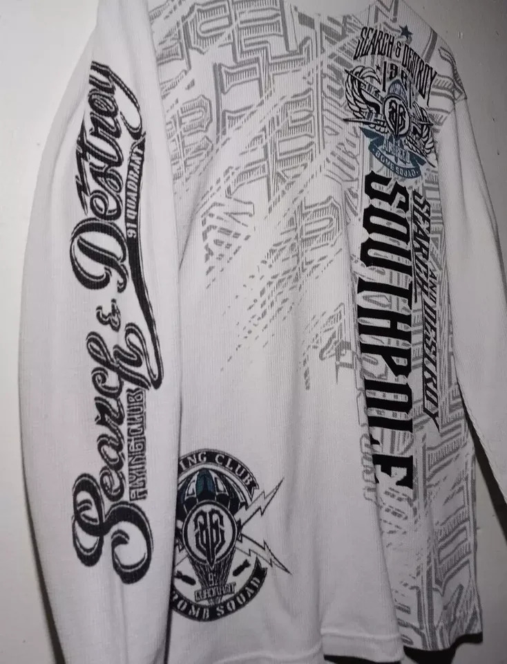 2000s Hip Hop Streetwear Southpole Shirt Mens Extra Large White Thermal Oversized Gothic Clothing Tops TShirt 250211