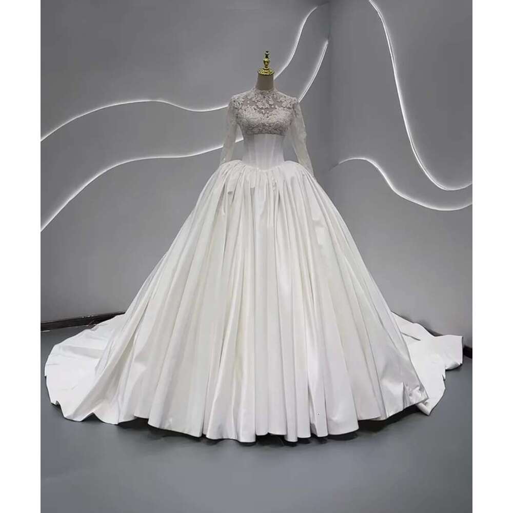 Custom Amanda New Design Spot Long Sleeve With High Neck Bridal Dress A-Line Wedding Dresses